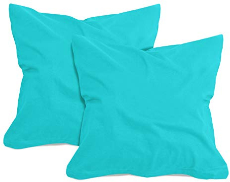 npluseins 2er Pack Baumwoll Kissenbezug - Jersey - viele Farben 1331.1812, ca. 40 x 40 cm, Türkis