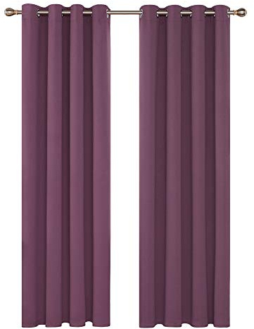 Deconovo Blackout Curtains Eyelet, Energy Saving Super Soft Thermal Insulated Bedroom Curtains for Windows, W52 x L95, Purple, 2 Panels