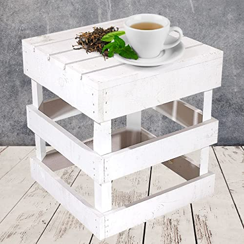 Obstkisten Online 1 Stück Weißer Hocker aus Holz 42cm x 42cm x 45cm Sitzgelegenheit Weiss Obstkisten Stuhl Shabby chic Weinkiste Bank aus dem Alten Land Vintagestyle Möbel Garten Tisch Natur DIY