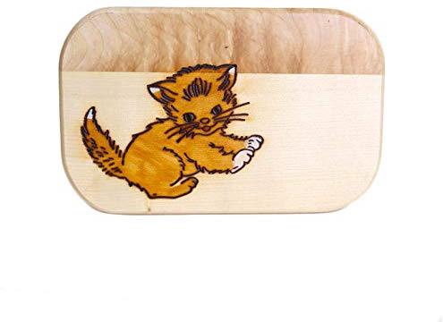 Frühstücksbrett „Katze“ braun aus Ahornholz – Handgefertigt und personalisierbar - Gravur mit Namen- Für Kinder und Erwachsene