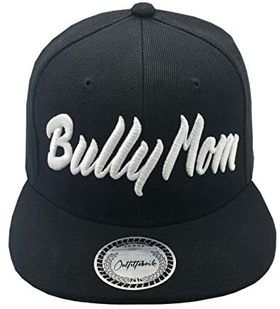 Outfitfabrik ♥ Snapback Cap Bully Mom in schwarz, mit geradem Schirm und 3D-Stick in weiß (Geschenkidee für Hundebesitzer) für Damen, verstellbar an der Rückseite