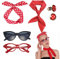 Seawhisper 50er Jahre Kostüm Damen Rockabilly Accessoires Frauen Halloween Accessoires Rot Chiffontücher Katze Brille Ohrringe Haarband