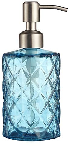 YunNasi Dispensador de Jabón Líquido Dosificador de Jabón Hecho de Vidrio y Boquilla de Acero Inoxidable para Detergente para Platos, Loción de Champú, Encimera de Baño, Cocina, Lavadero (Azul)