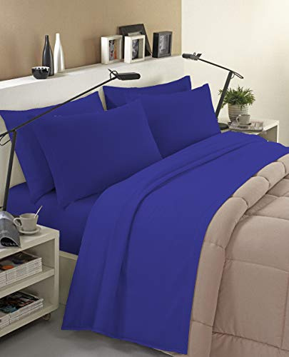Banzaii Ensemble de Draps Parure de Linge de lit en Flanelle Anti-Boulochage 100% Coton 90x200 cm Bleu