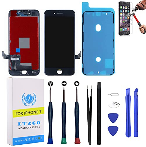 LTZGO Display Écran Tactile LCD Compatible avec Iphone 7 - Noir Vitre Tactile avec Kit De Réparation Remplacement avec Trousse Outils Et Adhésif(sans Home Bouton) A1660, A1778, A1779