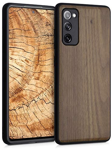 kwmobile Hülle kompatibel mit Samsung Galaxy S20 FE Hülle - Holz Case - stoßfestes Handy Cover - TPU Handyhülle in Dunkelbraun