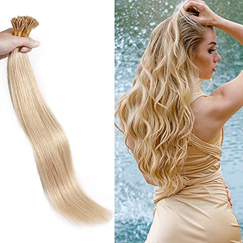 Silk-co I Tip Hair Extensions 1g per Strand 50S Pre Bonded Stick Tip Keratin Real Remy Human Hair Extension Straight (16inch, 24 Natural Blonde?
