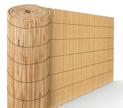 BLADO Reed Fence 1.2m x 3m - Natural Bamboo Privacy Screen, 8-10mm Thick Garden and Balcony Screening for Outdoor Wind and Sun Protection, Natural Roll Privacy Border Fence Panels for Outdoor Space