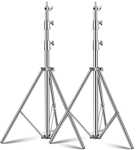Edelstahl Lichtstativ 110/2.8m, Federgedämpftes Heavy Duty Stativ mit 1/4 auf 3/8 Universal Adapter Einstellbarer Lichtständer für Fotografie Studio Softbox Reflektor Portrait, 2 Stück