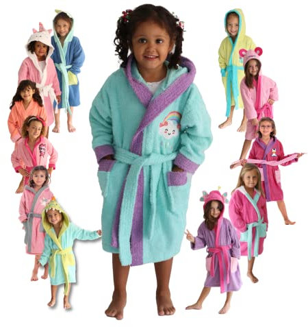 LEBENGOOD - Accappatoio bambina, bambino, Ragazze Cotone: Ragazza, Bambini - 100% Cotone OEKO-TEX,2 tasche, cappuccio (2-4, Happy shower)