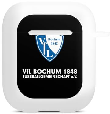 Hülle mit Karabiner kompatibel mit Apple AirPods (1. Generation) Case weiß Schutzhülle mit Schlüsselanhänger VFL Bochum Logo Offizielles Lizenzprodukt