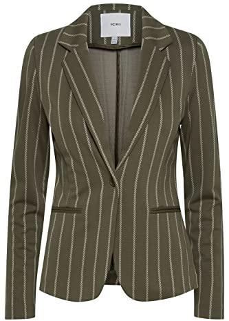 ICHI IHRUTI BL7 Damen Blazer Kurzblazer Jacke gestreifter Ein-Knopf-Blazer mit Stretch und Reverskragen, Größe:M, Farbe:Ivy Green (190512)
