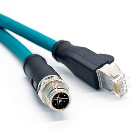 Elecbee M12 X-codiert auf RJ45 Kabel, M12 8-poliger Stecker auf RJ45 8P8C Steckerkabel 180 Grad mit blauem Kunststoffkabel 1M AWG24