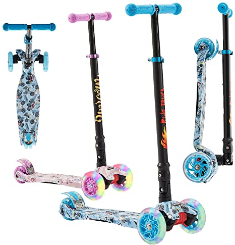 Arebos Cityroller Tretroller Blau Scooter höhenverstellbar | klappbar | LED-XXL Räder | Tritt-Bremse | für Kinder | bis 50 kg belastbarer Roller | Kickroller | Kickscooter