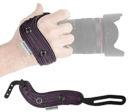 Spider Holster - SpiderPro Camera Hand Strap v2 with Snap Assembly and Optional Wrist Strap – DSLR and Mirrorless Compatible (Purple) - Genuine Leather + Memory Foam
