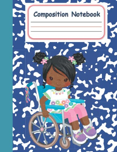Back to School Composition Notebook (1st through 5th Grade), Brown skin, black hair in wheelchair: A Notebook with Space to Write and Journal