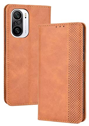 EASSGU Handyhülle für Poco F3 / Poco F3 5G / Xiaomi MI 11i (6.67 Inches) Flip Folio PU Leder Magnetschalter Schutzhülle, [3 Kartenfach] [1 Wallet] Stand Case - Braun