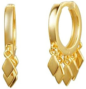 Ohrringe Creolen Gold, Sterling Silber Ohrringe Polierter Reifen mit Rauten-Pailletten-Baumeln Gold