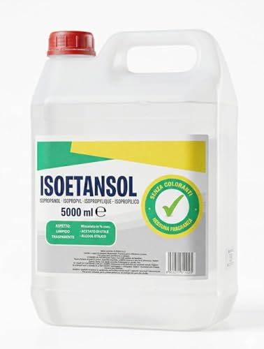 5 LITRI - IPA ISOETANSOL 100AE, Isopropanolo, Alcool Isopropilico Miscelato Pulizia Stampanti 3D, Elettronica, Detergente per Vaschette ad Ultrasuoni, Multiuso