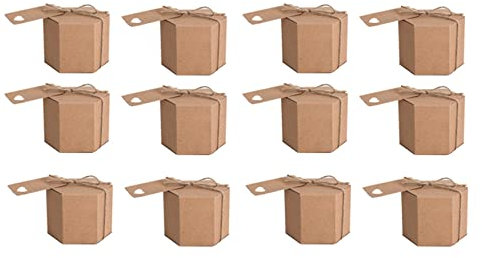 PURPLLE 100-teiliges Süßigkeiten-Set aus Kraftpapier, sechseckige Box aus Karton, mit Etikett