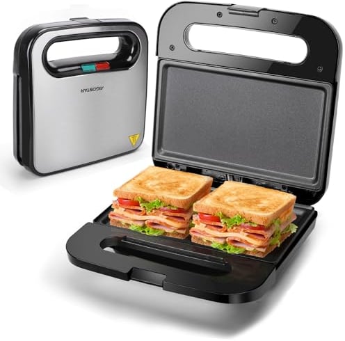 Aigostar Sandwich Toaster Panini Press, Deep Fill Toastie Maker, Non-Stick Sandwich Grill Flat Plates, Indicators, Locking Latch - Roy Max