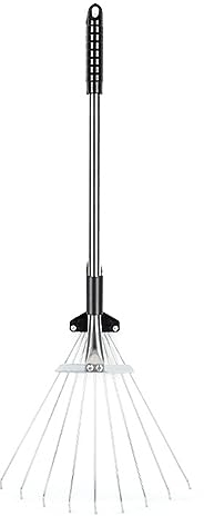 tinysiry Teleskop-Laubharke, Verstellbarer Metallrechen, Langstielrechen mit klappbarem Kopf für die Rasen- und Gartenreinigung, Gartenrechen für Rasen und Hof Silber