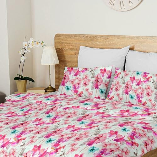 Ruggeri - Parure Copripiumino Matrimoniale - 100% Puro Cotone - Made In Italy - Collezione Flower Mon Amour (Orchidee Rosa)