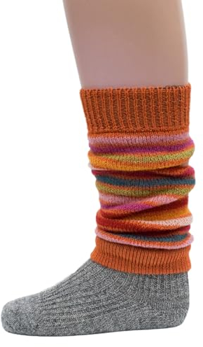 Hirsch Natur, Kleinkind Beinstulpen dick, 100% Wolle (kbT) (One Size (1-6 Jahre), Orange geringelt)