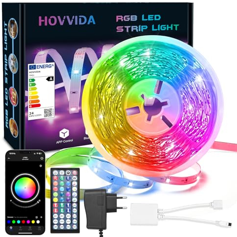 HOVVIDA LED Strip 10M, 1x10M, 24 LEDs/Meter, 24V RGB LED Streifen, 240 LED, APP und Fernbedienung, Musiksynchronisierung, Timing-Modus, für Zimmer, Schlafzimmer, Spielzimmer, Party, Festival