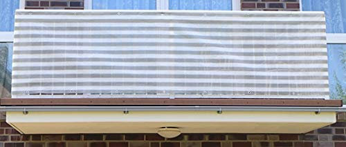 Wut Brise-vue en polyéthylène pour balcon, protection contre le vent, protection UV, 90 x 800 cm, rayures grises et blanches