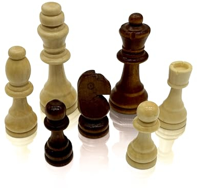 Patron Holz Schachfiguren im Beutel, Königshöhe 90 mm, Groß, Holzfiguren mit Filzgleiter, Groß Schachfiguren Set für Kinder und Eltern, Braun, Weiß, ohne Brett