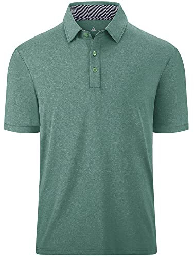 WENTTUO Men's Golf Polo Shirts Short Sleeve Casual Sports Tennis T-Shirt with Pocket, Green Gray, XL
