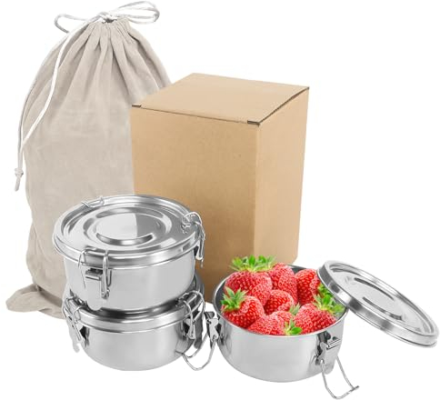 CUINIUNAID 3 Stück Brotdose Edelstahl Lebensmittelbehälter Frischhaltedosen mit Deckel Kleine Dosen Snackbox Lunchbox Edelstahl Brotdose Klein für Snacks Obst Müsli Suppen und Hauptmahlzeiten
