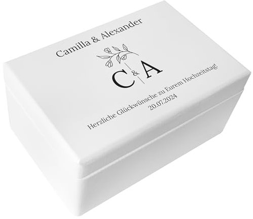 Creative Deco Weiße Hochzeitsgeschenke Personalisiert für Brautpaar | Geschenk zur Hochzeit | Erinnerungsbox Hochzeit JGA | Geschenkkiste | Holzkiste | Hochzeitsgeschenk Personalisierte Farbdruck