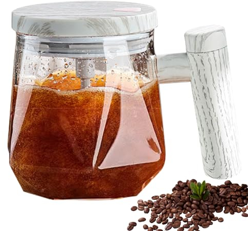 Hilai Coffee Cups, Self Stirring Coffee Mug 13.5 Oz Self Stirring Mug,7000 RPM High Self Speed Mixing Cup Battery Powered Wood Grain Glass for Coco, Milk, Protein Powder