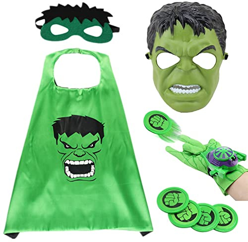 Supperhero Cape and Mask, Hullk Capes Dress up Costume for Kids Aveengers Mask Party Costumes Masquerade Fancy Dress for Children Party Costume Kids Dressing Up Cloaks for Kids Birthday Party Gifts