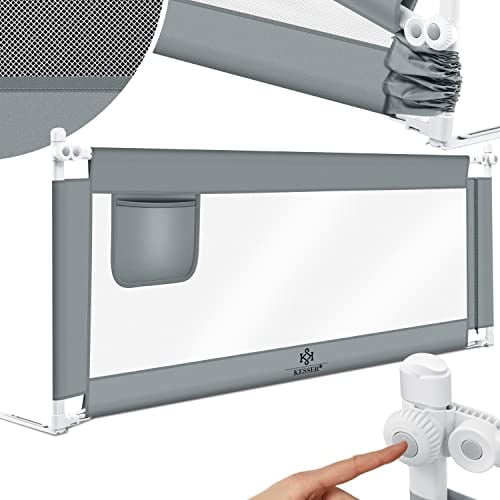 KESSER® Bettgitter 180cm Bettschutzgitter Kinderbettgitter für Kinder Babybettgitter Klappbar, Kinderbett Kinderbettschutzgitter Rausfallschutz, Bett & Elternbett hoch: 72 bis 96cm Grau
