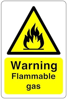 Warnschild mit Aufschrift Warning Flammable Gas, selbstklebend, hohe Klebekraft (200 mm x 150 mm), Sichtabstand innerhalb von 5 m.