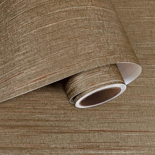 VaryPaper Gold Brown Faux Grasscloth Wallpaper Self Adhesive Brown Linen Textured Contact Paper 40cmx200cm Sticky Back Plastic Thick Lining Paper Sticky Back Wallpaper for Living Room Furniture Wrap