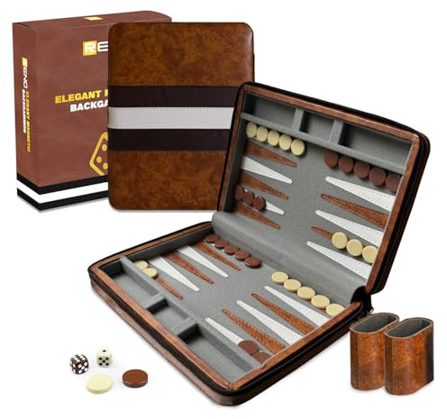 RENO UK based business -Magnetic Backgammon Set Elegant Leather -,Game set for Adults and Kids -Travel Backgammon -Garden games- 23.5 cm Board games for 2