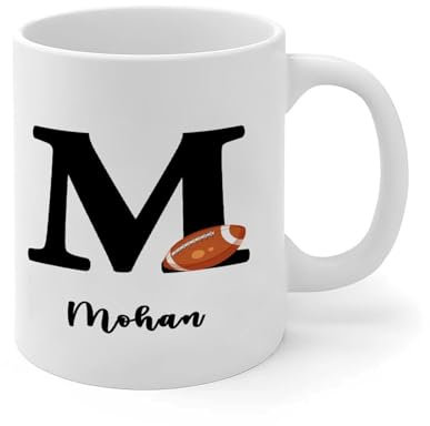 Baseball Football Sports Monogram M Mug 11oz Black Single' Picture Novelty Tea Cup Unique Gift for Friends Family Bosses Coworker Ceramic White