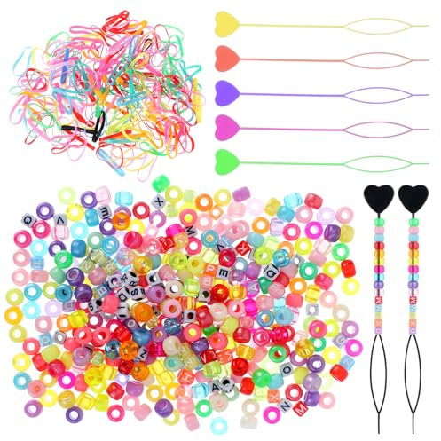 Qianyu 606 Stück Bunt Haarperlen Kunststoff Mini Perlen Haarclips Haarschmuck für Zöpfe Regenbogen-Armbänder für Mädchen und Frauen, DIY, Schmuckherstellung, Basteln, Haarzöpfe, Dekorationen