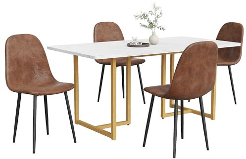 Essgruppe, 5-teilig, Tisch 119 x 70 cm, 4 Stühle aus Kunstleder, Eisenbeine, Rot