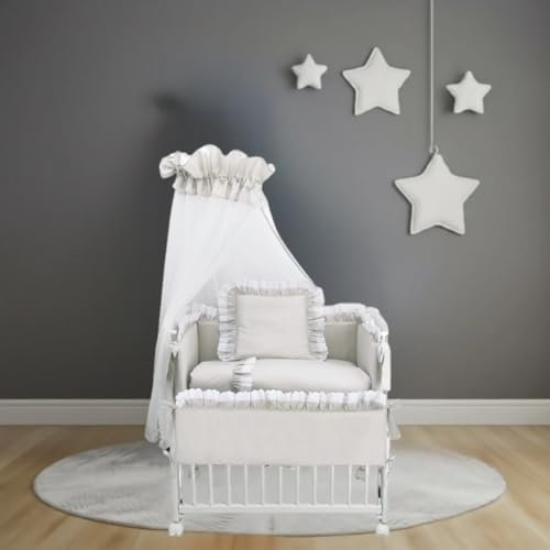 Generisch Babyhafen Beistellbett 3-in-1 – Babybett, Stubenbett & Reisebett | Komplettset mit Matratze & Baldachin | Royal | Höhenverstellbar & Atmungsaktiv (Beige)