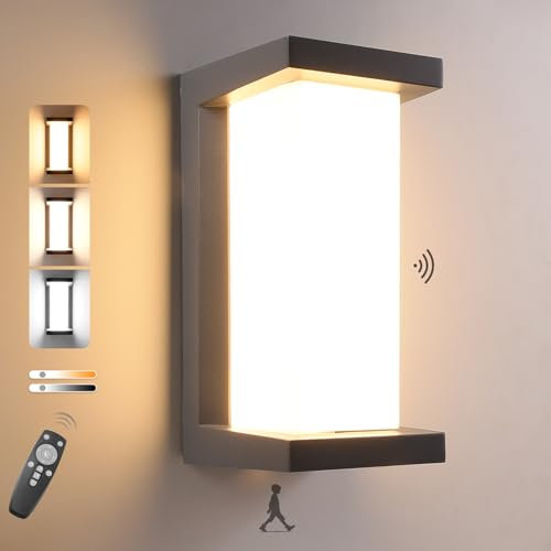 BOYIR 18W Aussenlampe mit Bewegungsmelder IP65 LED Wandleuchte Außen mit Fernbedienung, Dimmbar 3000K-6500K, Außenwandleuchte Aluminium Außenlampe für Garten Terrasse, Dunkelgrau