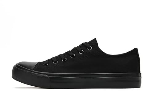 Ladies Canvas Shoes Low Top Trainers for Women Men Classic Lace Up Sneakers Canvas Plimsolls Pumps Casual Tennis Shoes All Black