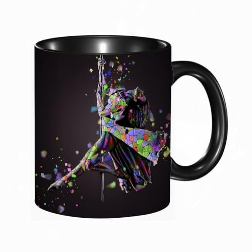 reyawdf Original Tasse mit lustigem Design,Sexy Frau tanzt charmante Bühnenshow-Dame mit Graffiti-Rock Pole Dance,330ml, für Kaffee- und Teeliebhaber, als Geschenk für Weihnachten, Geburtstag und mehr