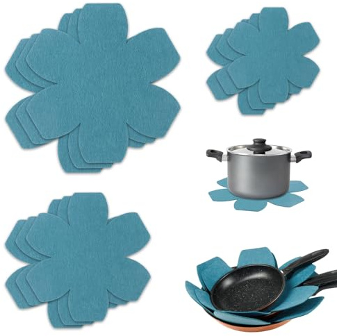 9 STK Pfannenschoner Filz, 25cm, 20cm, 15cm, Hitzebeständigerung, für Töpfe | Pfannenschutz Stapelschutz, 3Größen, Platz Sparend, für Glaswaren, Steingut, Keramik, für Pfannen, Schüsseln, Tellern, Tassen