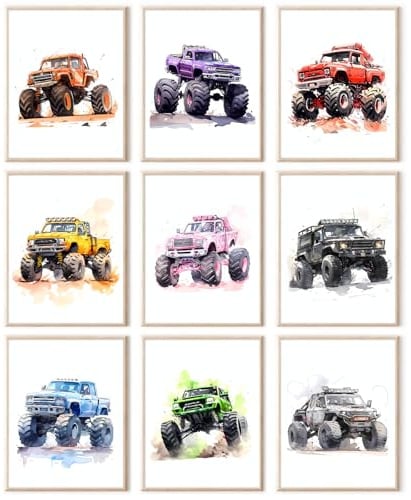 TWNSLLA Kleinkind-Jungenzimmer-Dekoration, Bauraum-Dekor für Jungen, LKW-Wandkunst, Auto-Poster für Spielzimmer, Schlafzimmer, Fahrzeug-Traktor, Leinwanddrucke, Kinderzimmer, Kunst für Kinderzimmer
