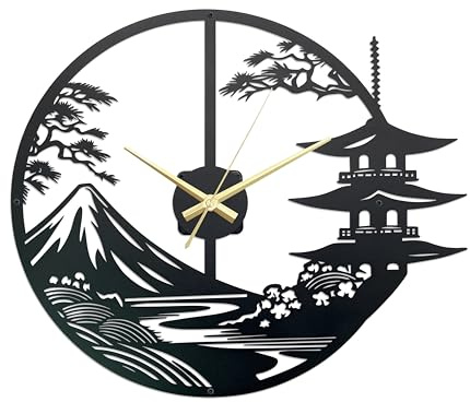 Natrlart Japanische Wanduhr – einzigartige Samurai-Kunstdekoration, 38,1 x 33 x 3,6 cm, schwarz, langlebig und wasserabweisend